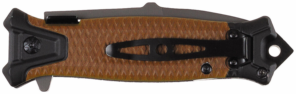 Outdoor Hunting Camping Jack Knife, Compact One-Handed Coyote Tan Metal Handle