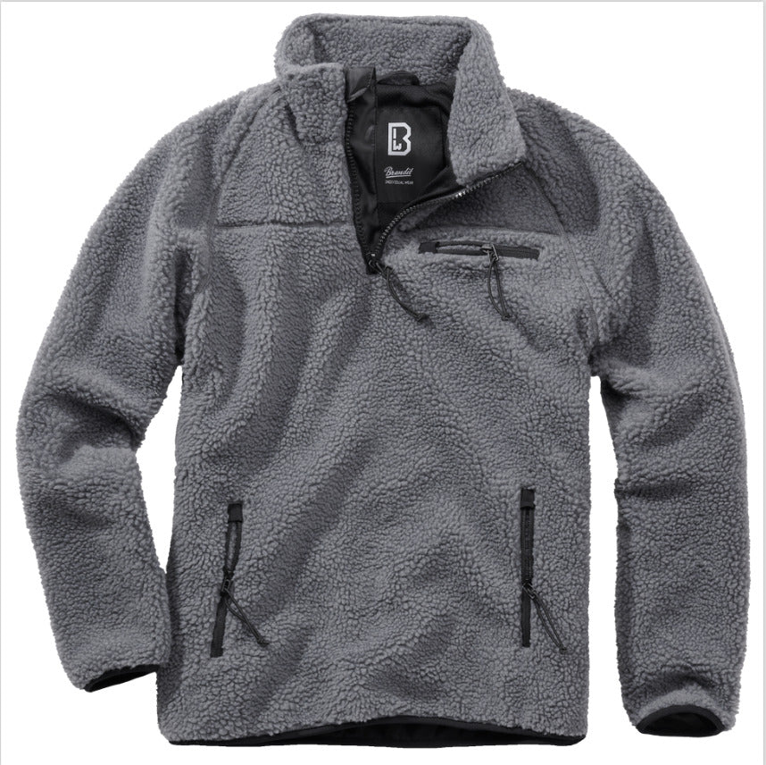 Brandit Teddy Fleece Troyer Jacket Breathable Lining Hiking Army Grey