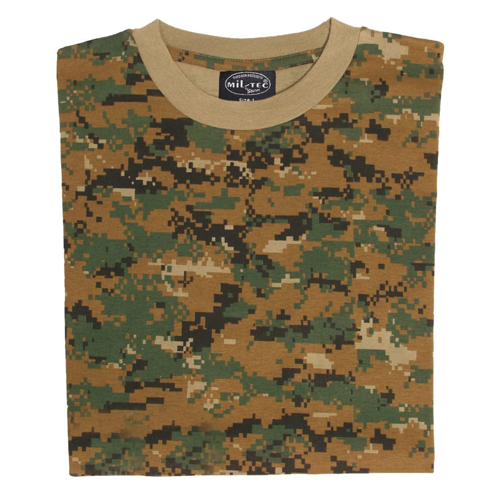 Mil-Tec T-Shirt Digital Woodland Camo Cotton Crew Neck Military L