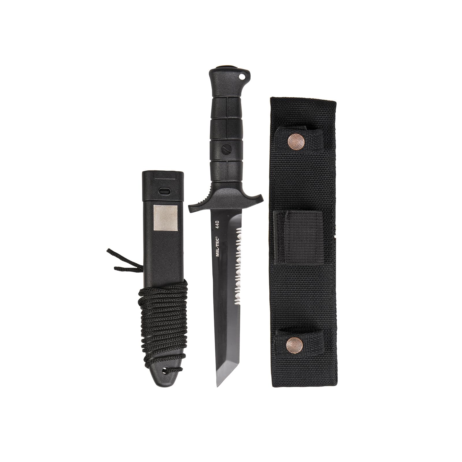 Mil-Tec KM2000 Combat Knife – 6.5" Tanto Fixed Blade with Glass Breaker