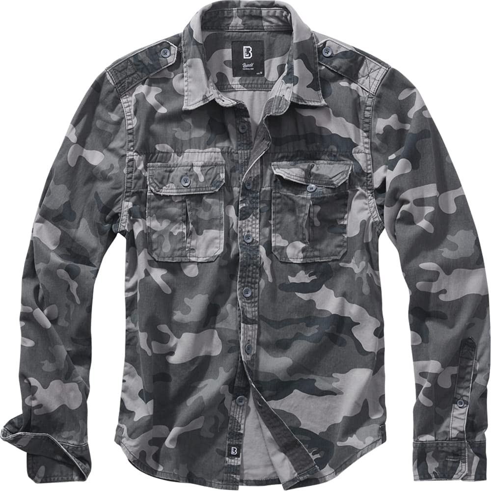 Brandit Vintage Shirt Gray Camo 6XL – Long Sleeve Plus Size Military Shirt