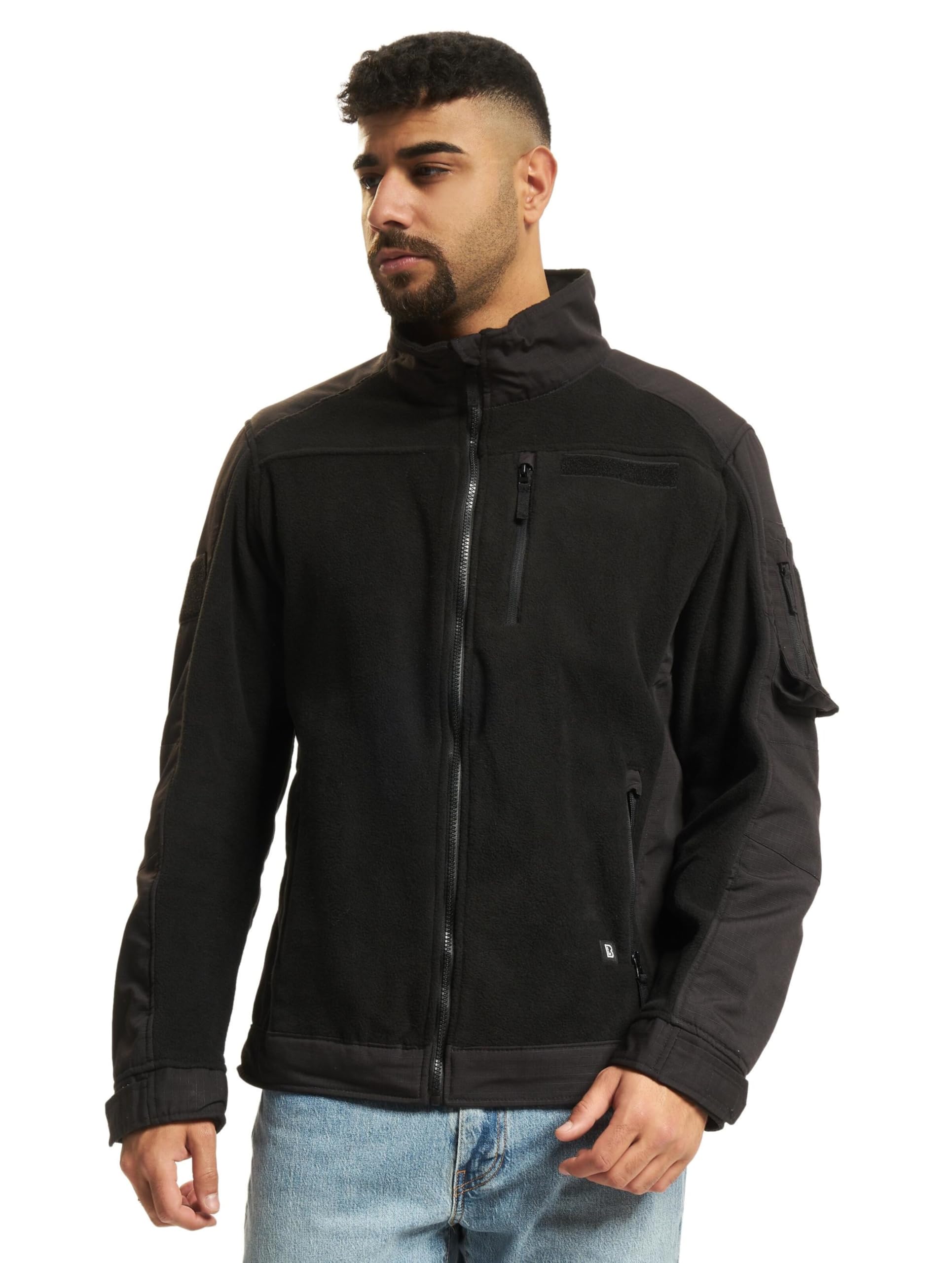 Brandit Men’s Ripstop Fleece Jacket Black L | Warm Outdoor Zip Jacket