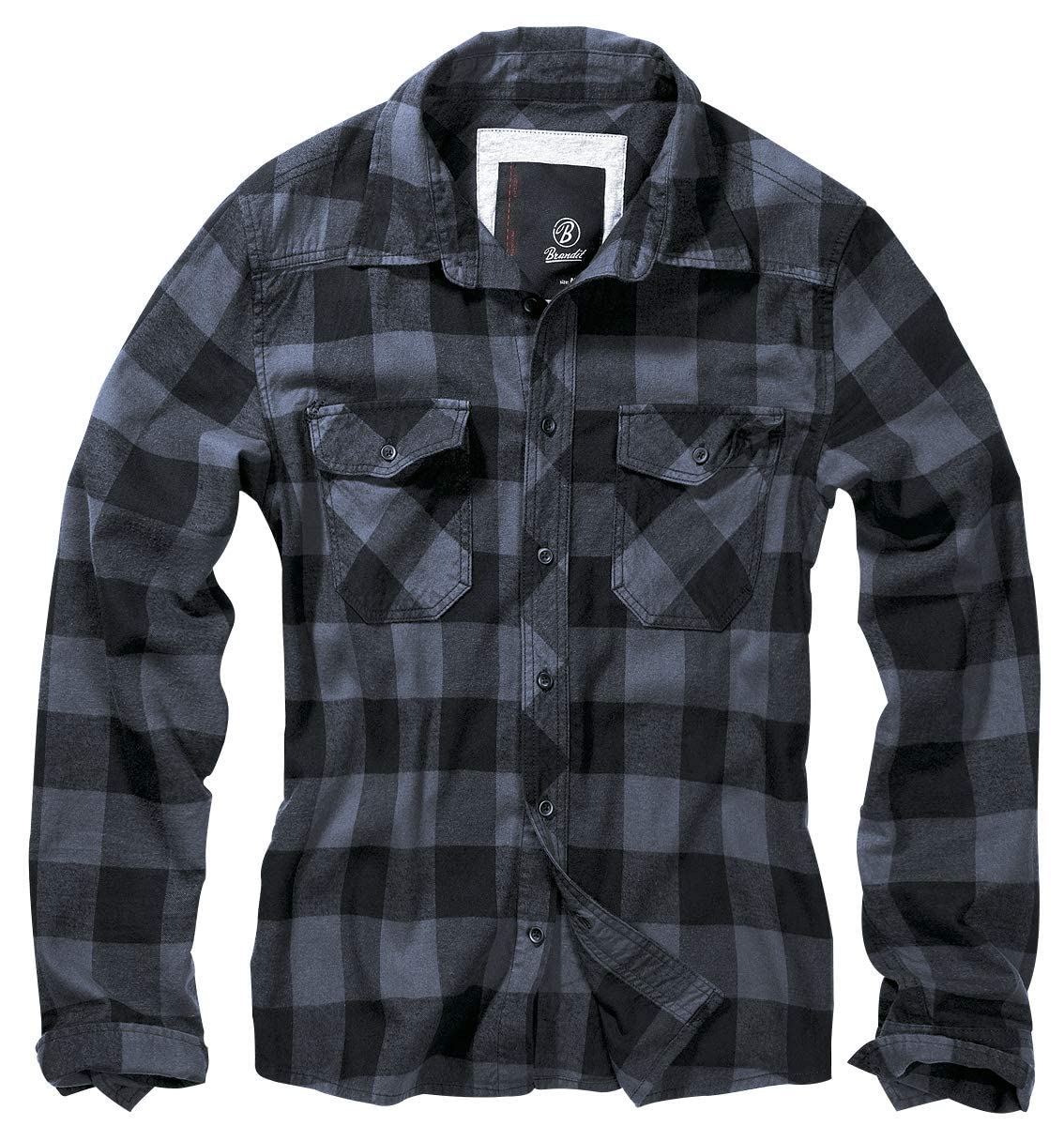 Brandit Men’s Check Shirt – Black/Charcoal Gray Casual Button-Up, Size 6XL