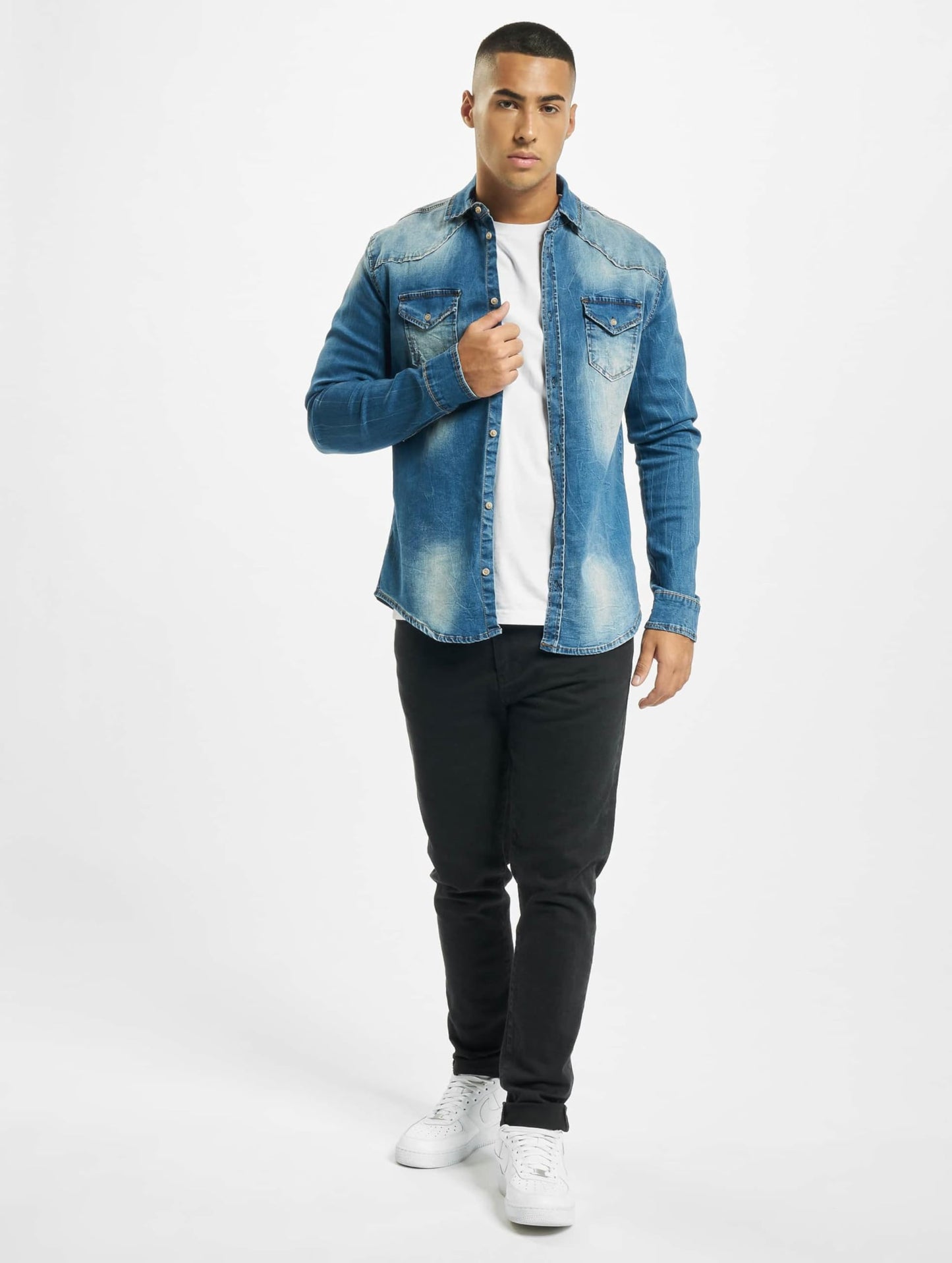 Brandit Men’s Riley Denim Shirt – Blue Denim Casual Long Sleeve Shirt, Size S