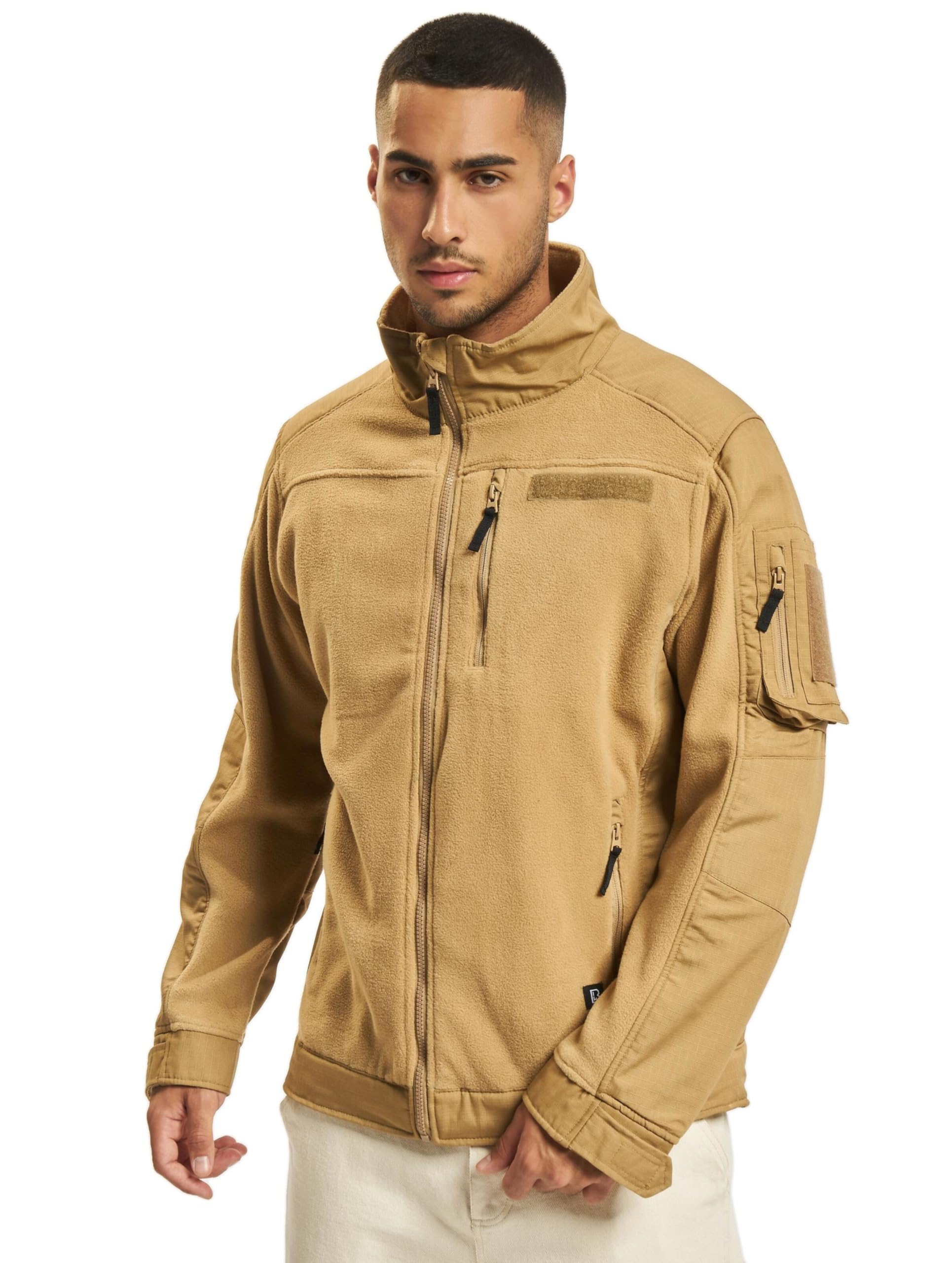 Brandit Men’s Ripstop Fleece Jacket Camel 4XL | Warm Outdoor Zip Jacket
