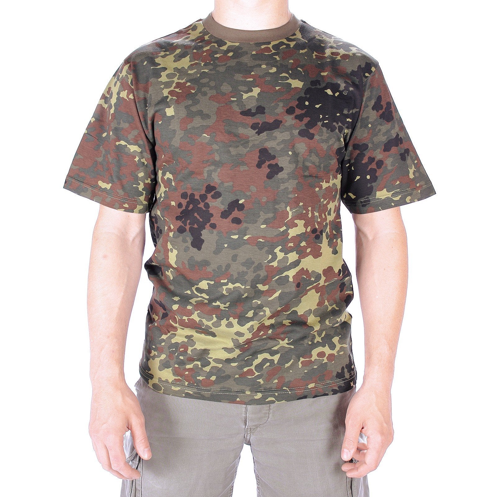 Mil-Tec Flecktarn Camo T-Shirt Cotton Crew Neck Military Style Men’s
