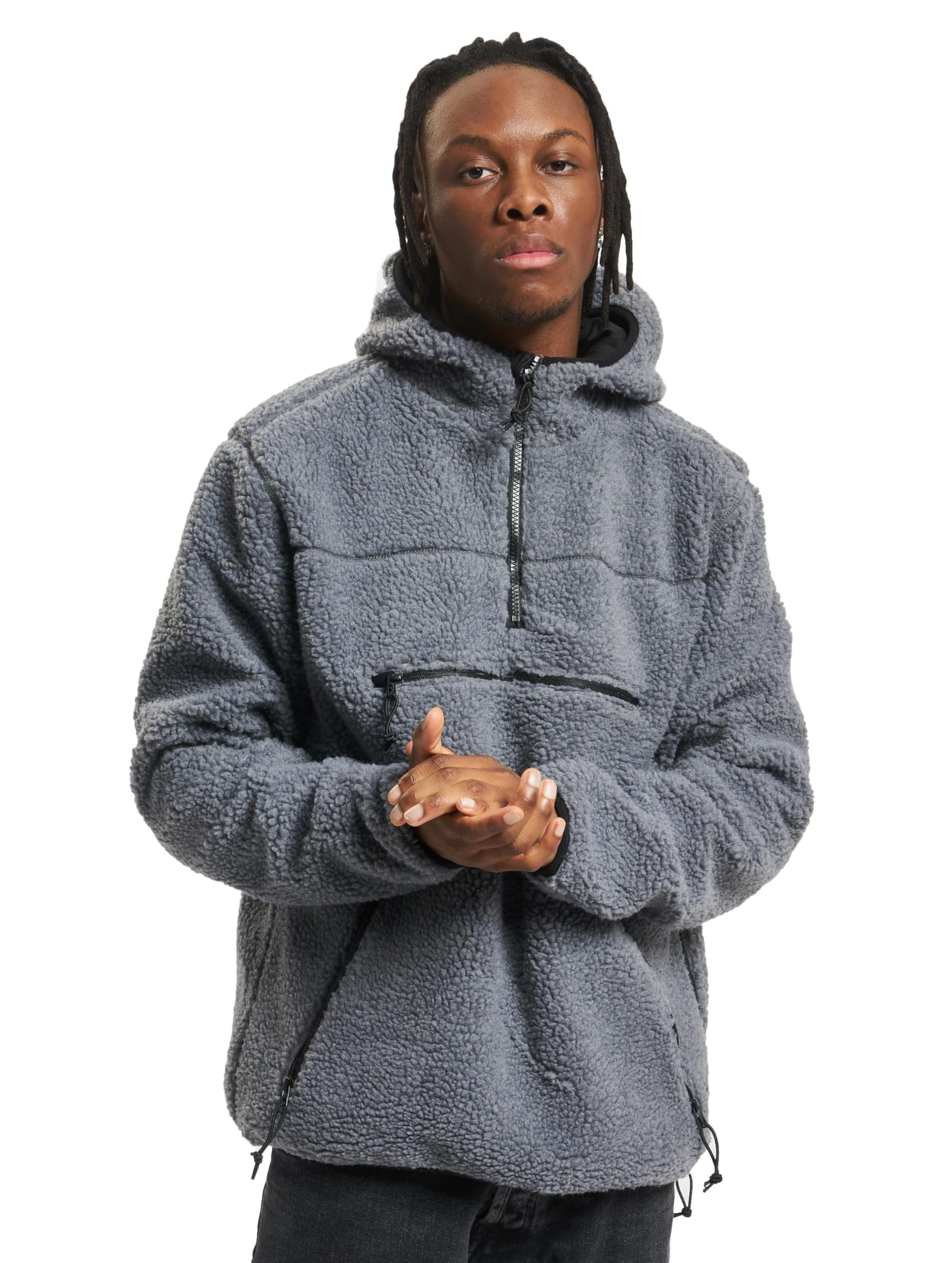 Brandit Men’s Hooded Fleece Quarter Zip Pullover | Warm Outdoor Hoodie