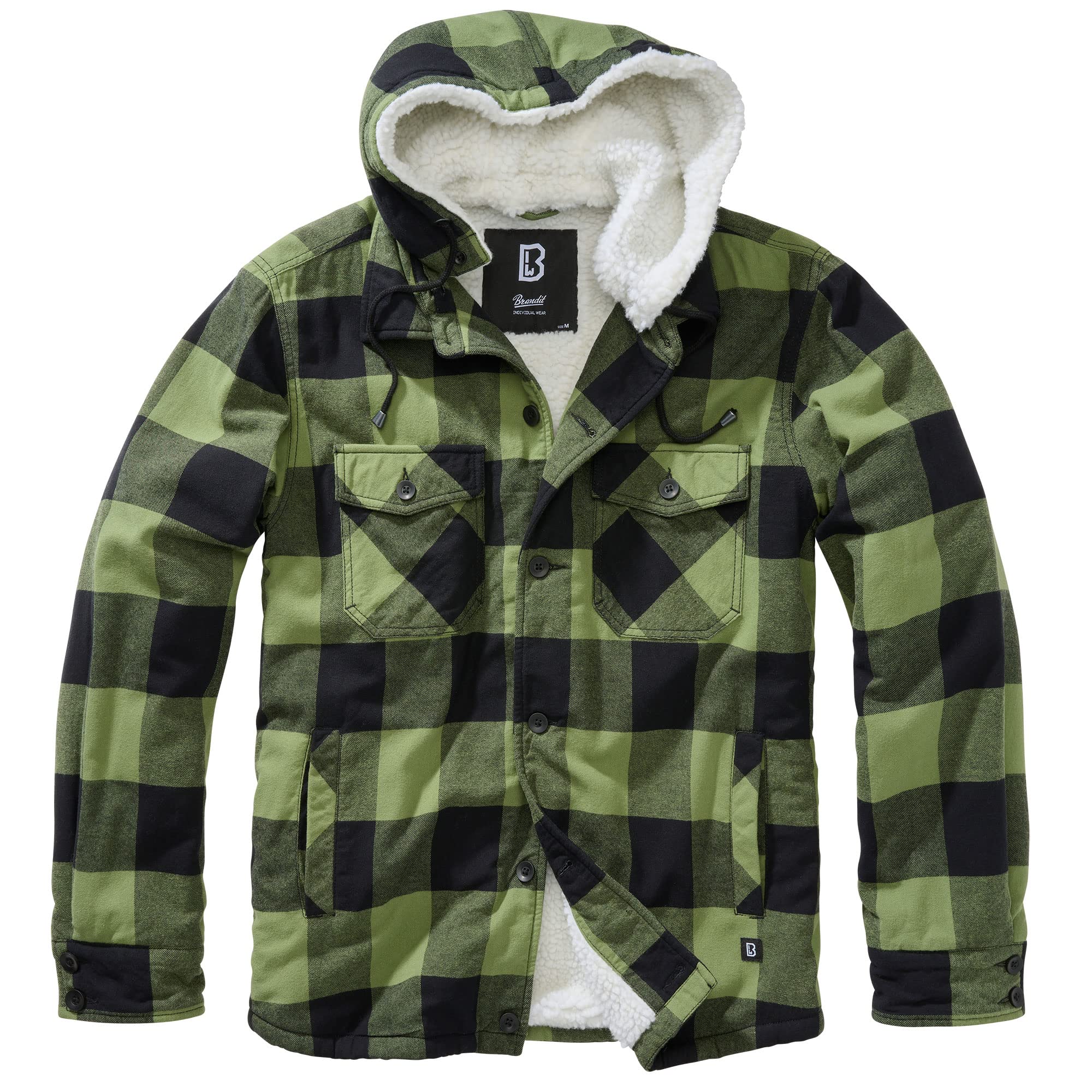 Brandit Men’s Lumber Hooded Jacket Black/Olive 2XL – Lightweight Plaid Jacket