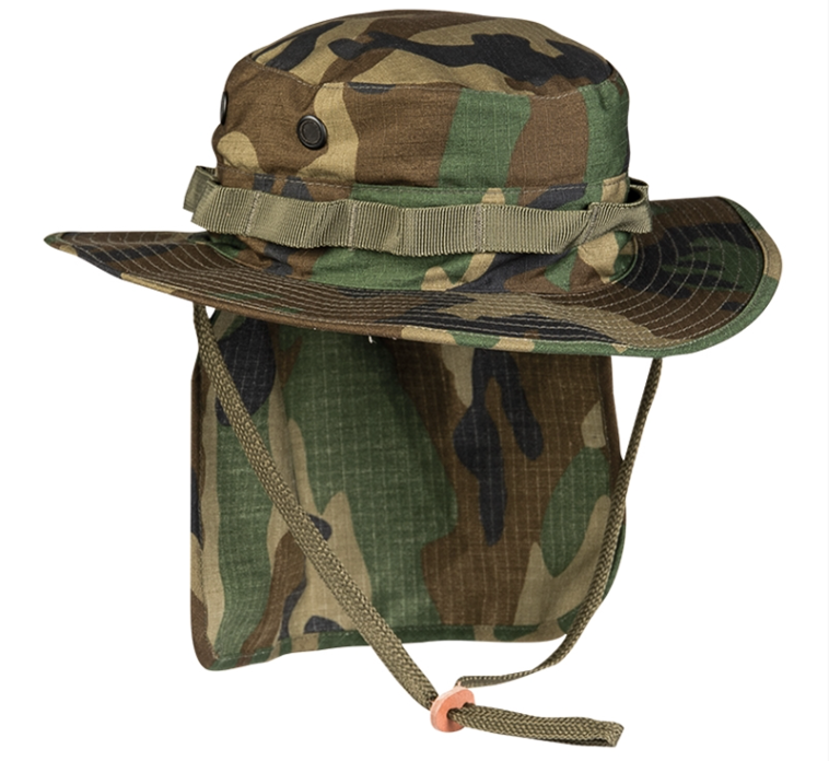 British Woodland Ripstop Boonie Hat with Folding Neck Flap and MOLLE Loops