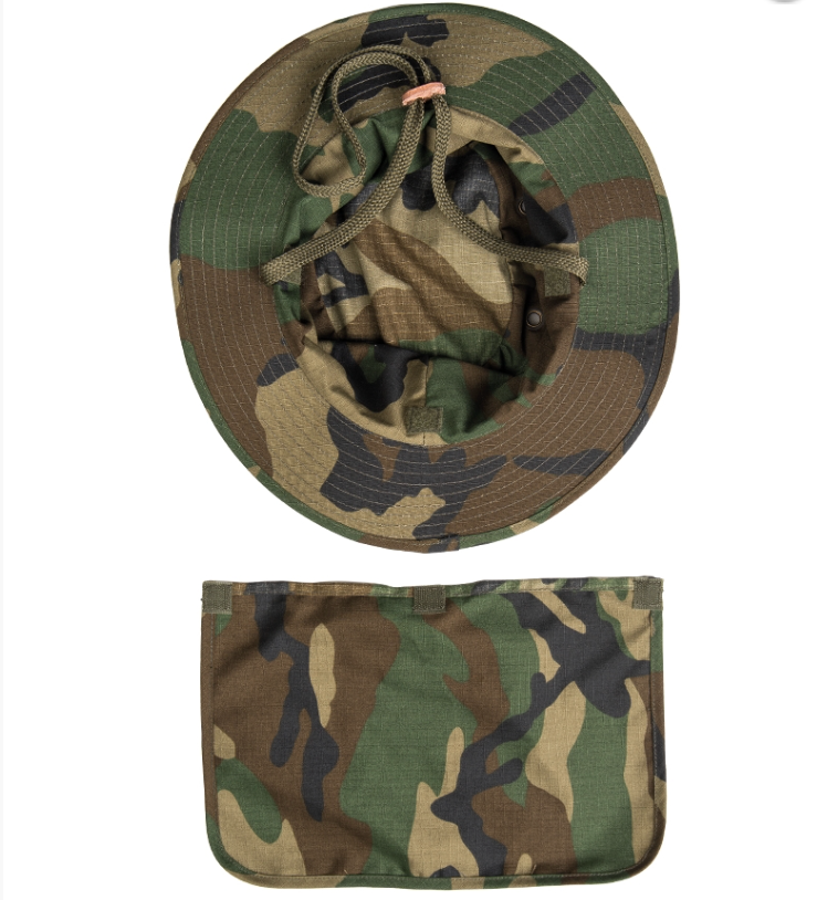 British Woodland Ripstop Boonie Hat with Folding Neck Flap and MOLLE Loops