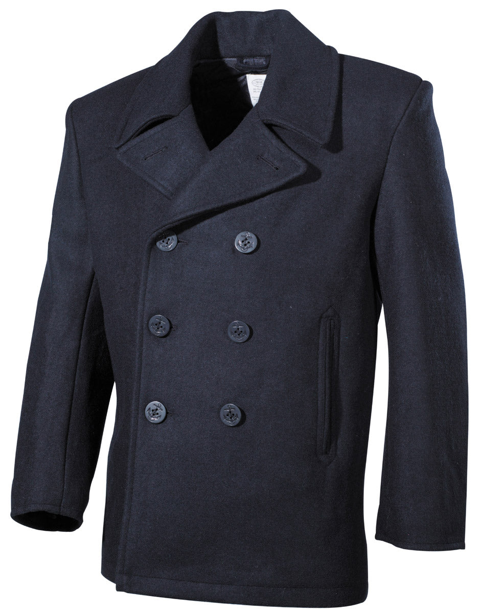 US Classic Marine Army Pea Winter Military Coat Jacket Blue 50% Wool