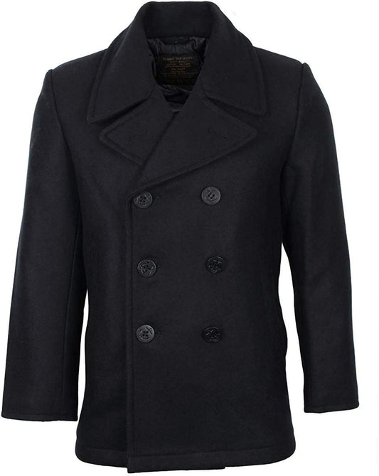 Mil-Tec US Navy Pea Coat Black – Classic Wool Blend Double-Breasted Jacket