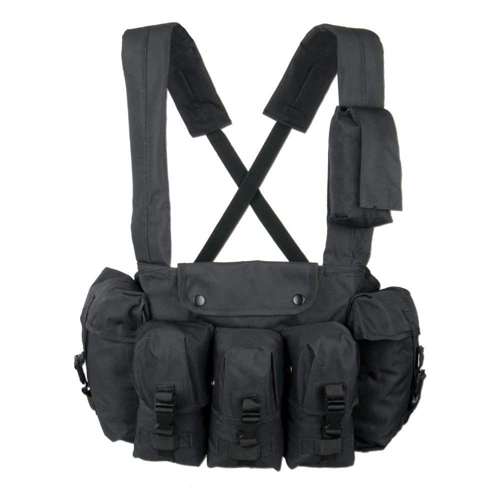 Mil-Tec Chest Rig Black Tactical Vest with Mag Pouches Military Airsoft