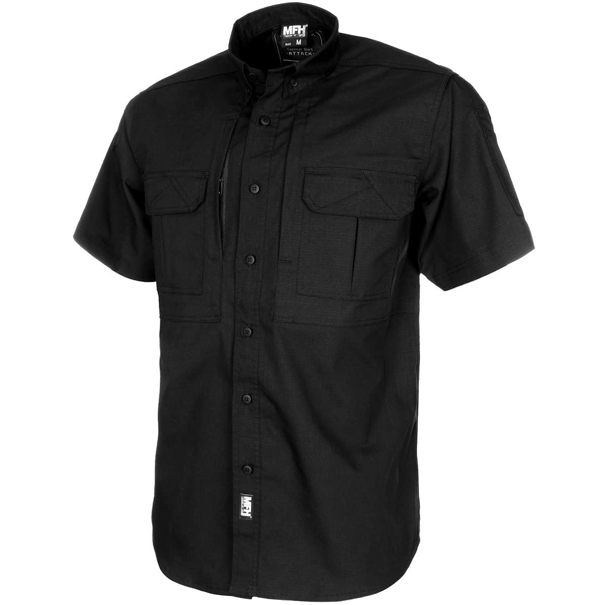MFH Attack Shirt – Black Ripstop Teflon Coated Tactical Short Sleeve