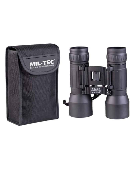 Mil-Tec Binoculars 10x42 Black – Foldable Outdoor Hiking Camping Optics