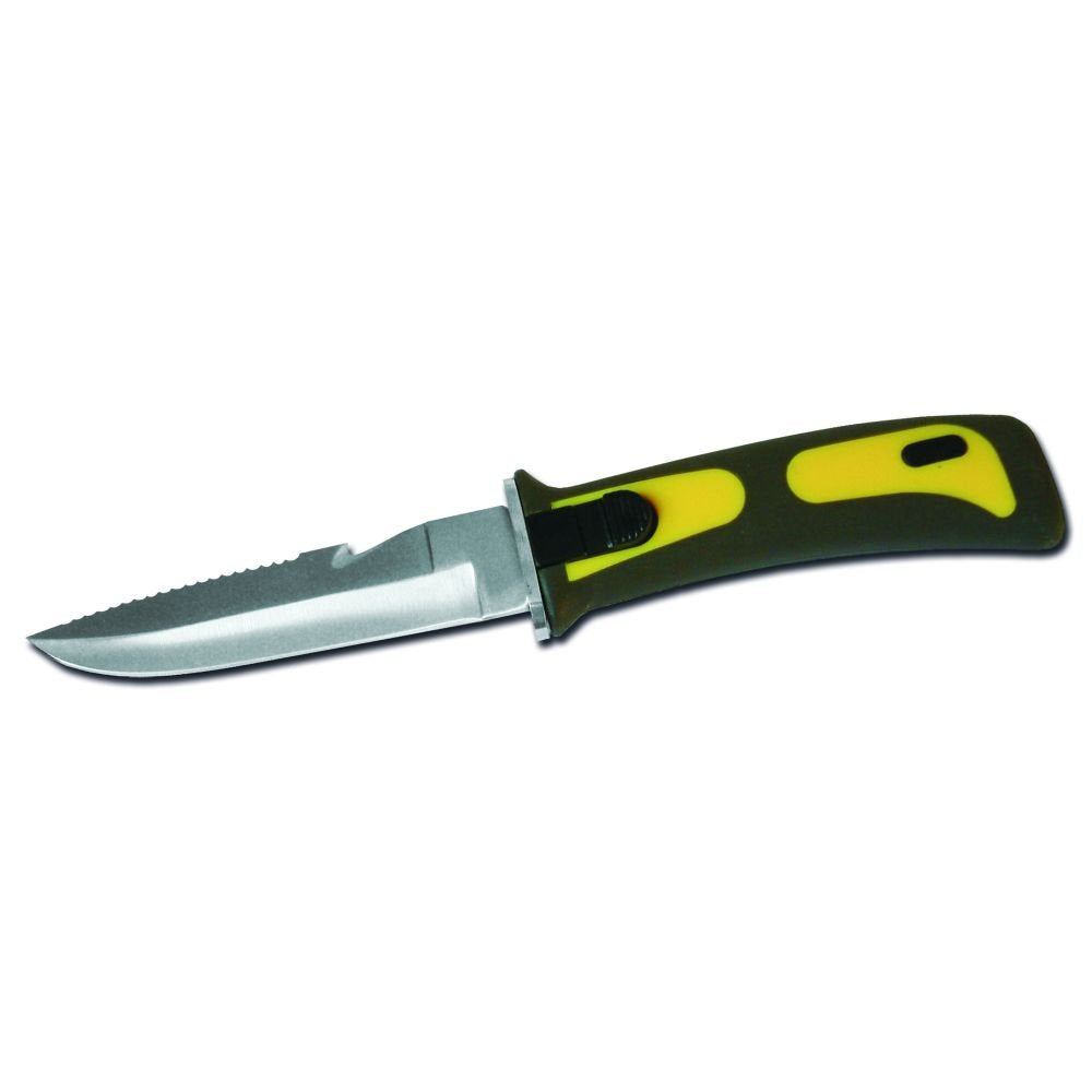 Mil-Tec Yellow Diving Knife – 9.25" Stainless Steel Blade with Leg Straps