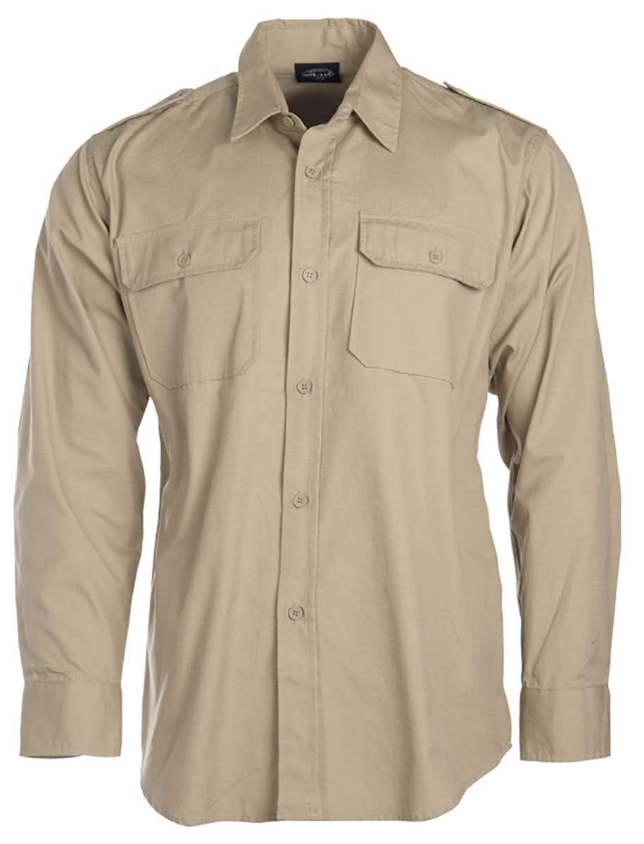 Mil-Tec Long Sleeve Tropical Shirt Khaki Cotton Military Style XL
