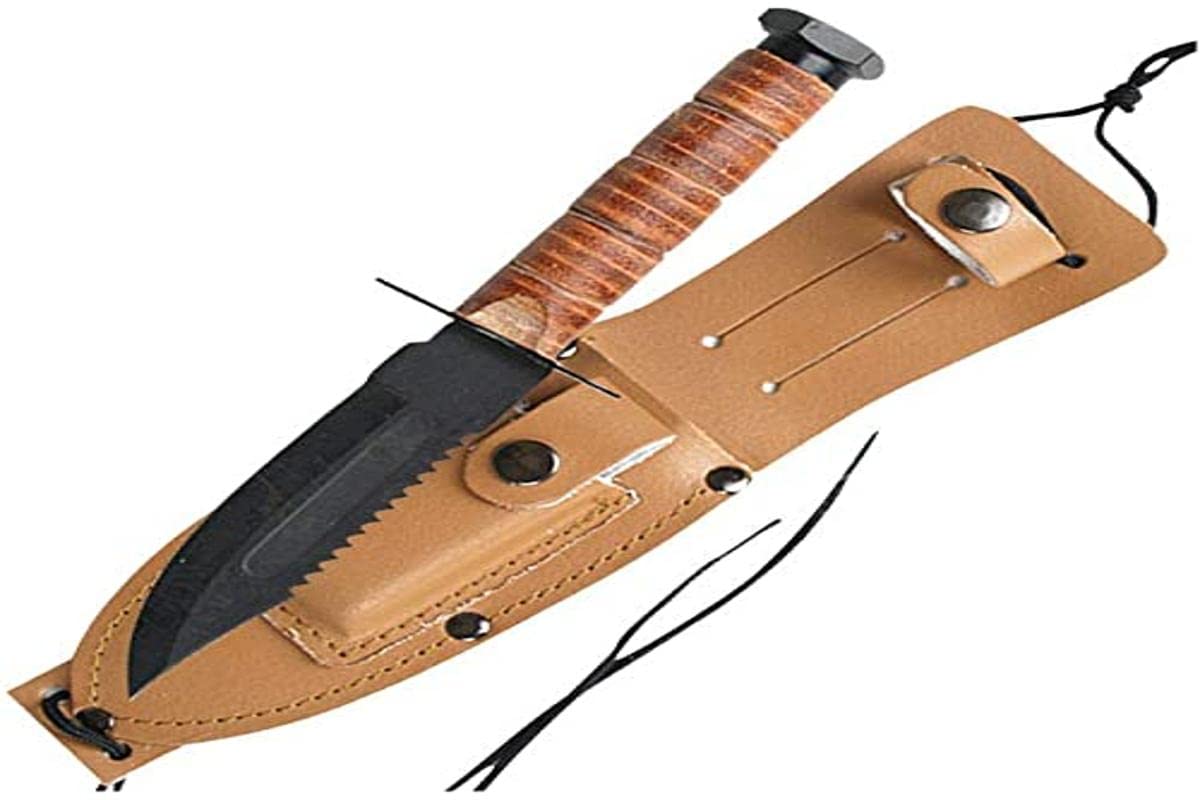 US Style Pilot Survival Knife Brown – 9" Carbon Steel Blade with Leather Sheath