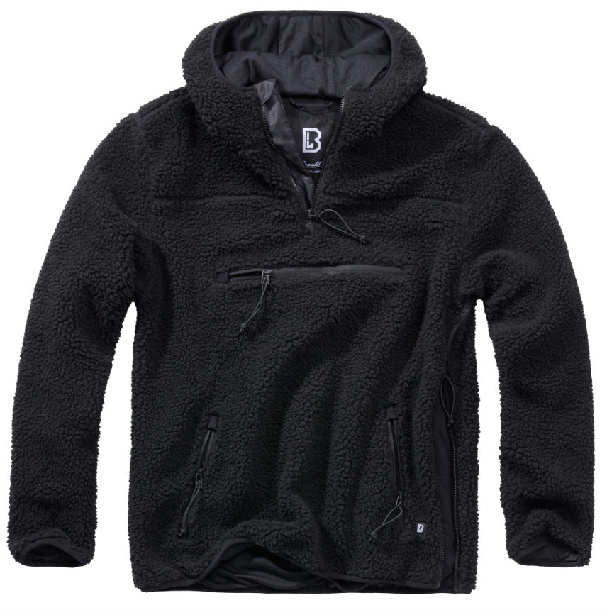 Brandit Teddy Fleece Worker Pullover Breathable Lining Hiking Army Black