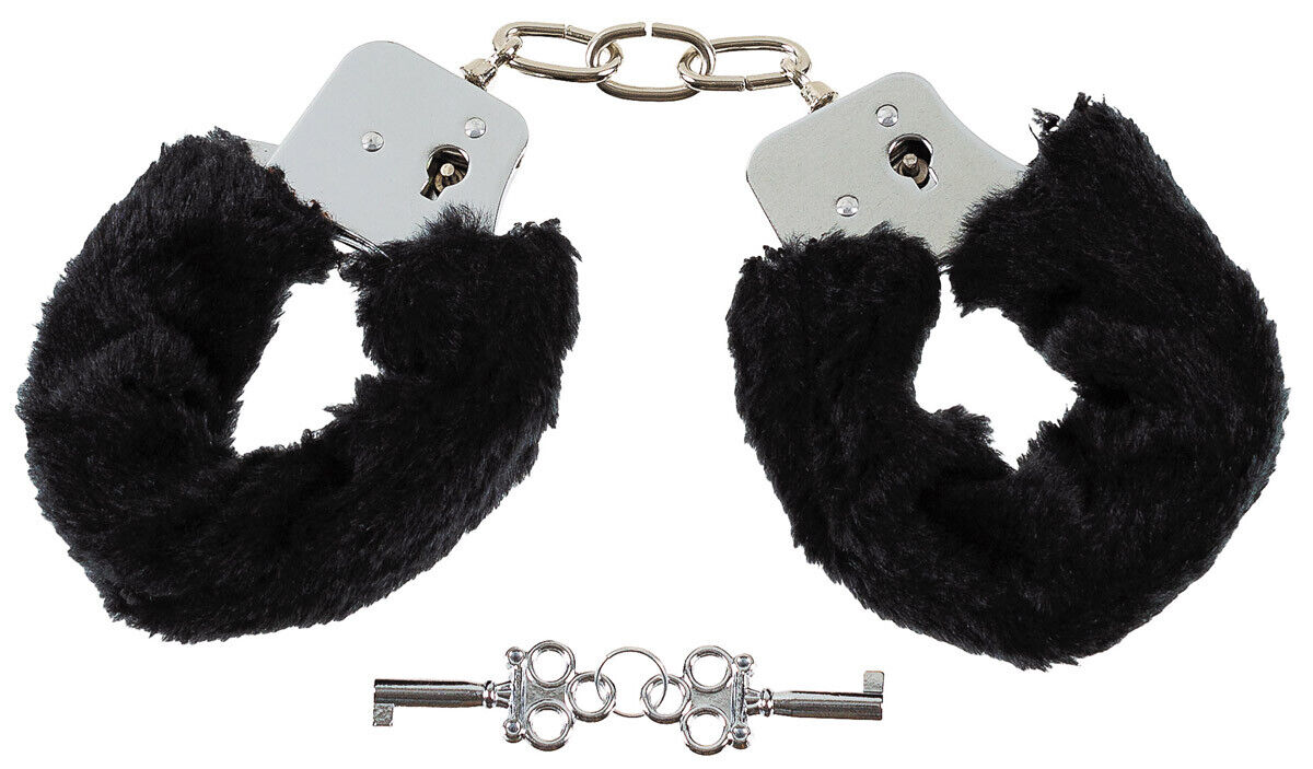 Handcuffs Steel Security Police 2 Keys Black Plush Cover