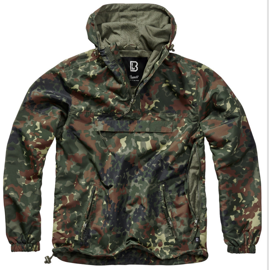 Brandit Windbreaker Anorak Summer Hoodie Rain Jacket Outdoor Hiking Flecktarn
