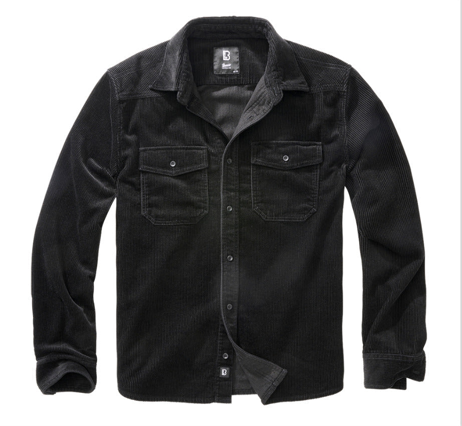 Brandit Corduroy Classic Cotton Check Flannel Top Mens Long Sleeve Work Shirt