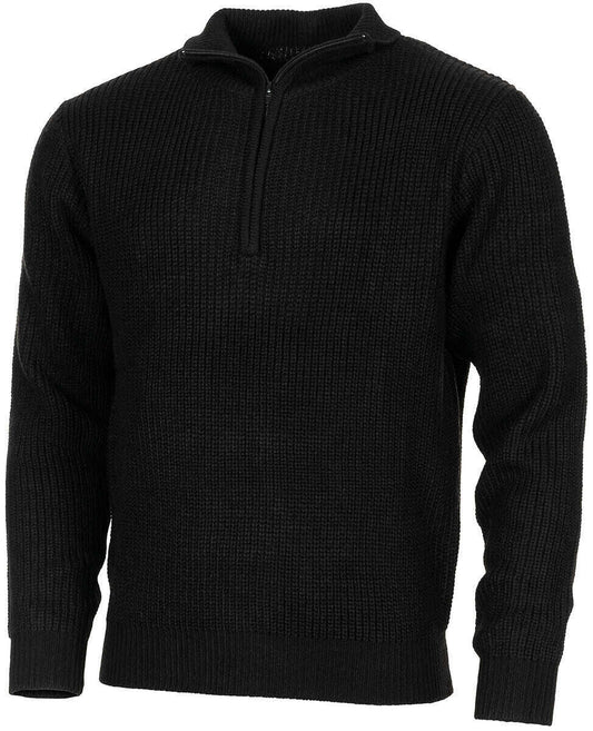 Army Military Sweater Pullover Troyer  Zip On The Collar Acrylic Black