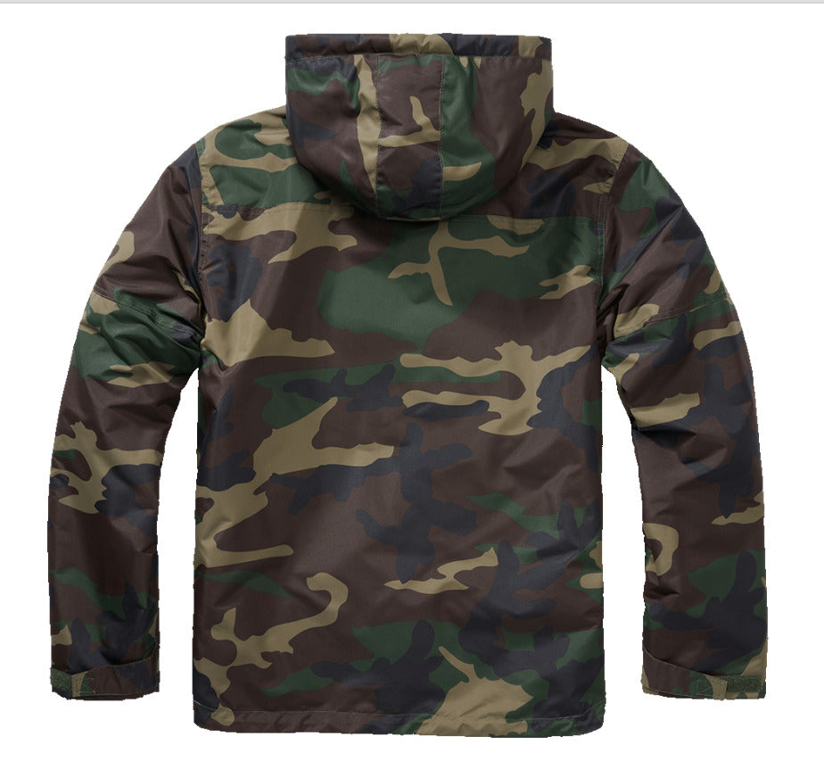 Brandit Windbreaker Anorak Sherpa  Lining Fur Hoodie Rain Jacket Woodland Camo