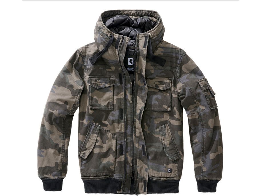 Brandit Bronx Field Jacket Warm Quilted Coat Vintage Hooded Men's DarkCamo