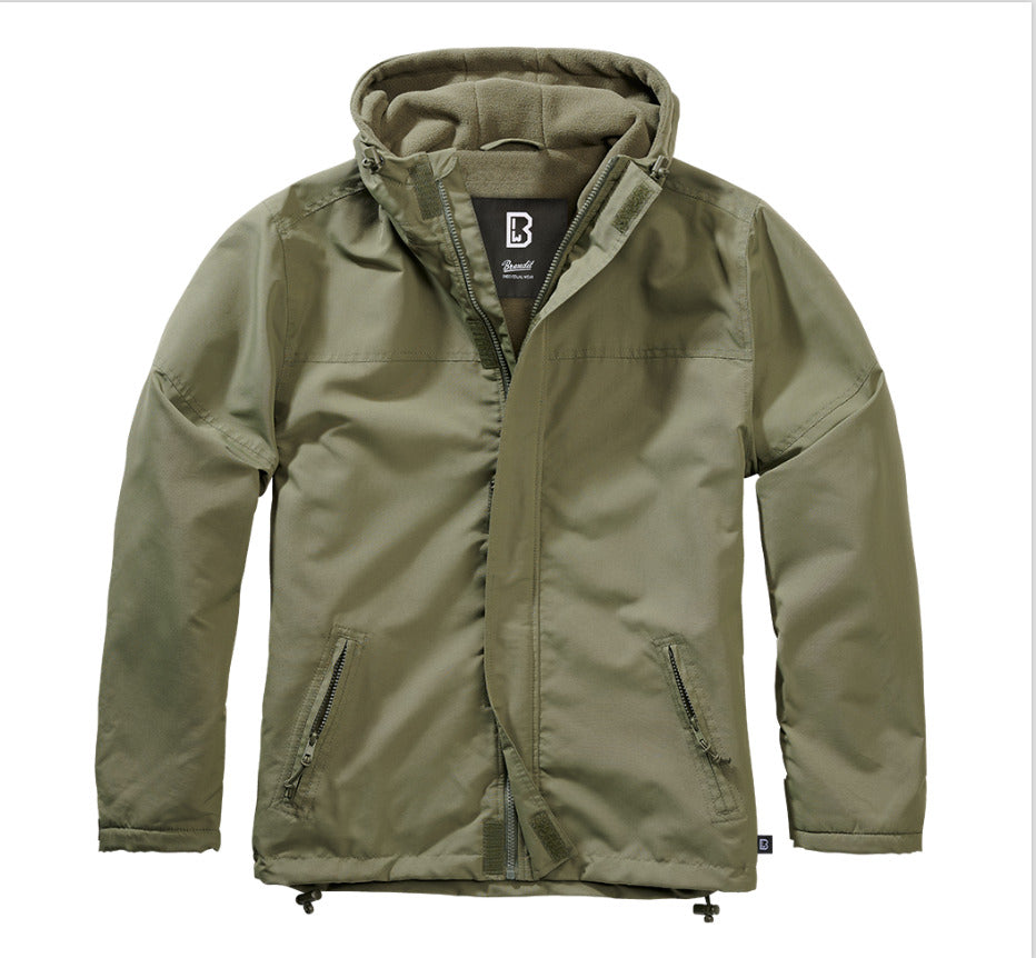 Brandit Windbreaker Hooded Jacket Front Zip Mens Hiking Outdoor Camo OD Green