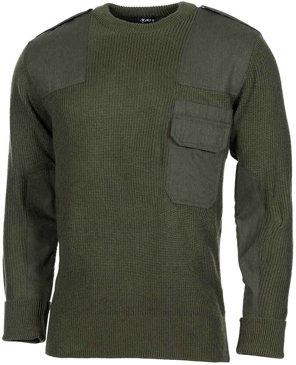 BW German Army Military Sweater Pullover With Chest Pocket Acrylic OD Green