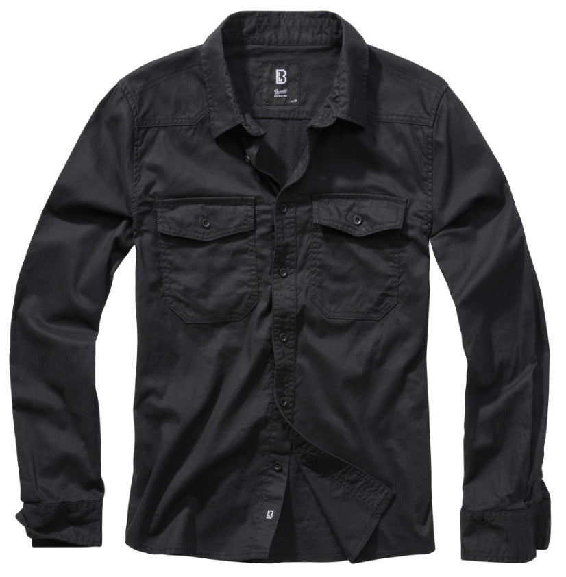 Brandit Flannel Classic Cotton Check Flannel Top Mens Long Sleeve Shirt Black