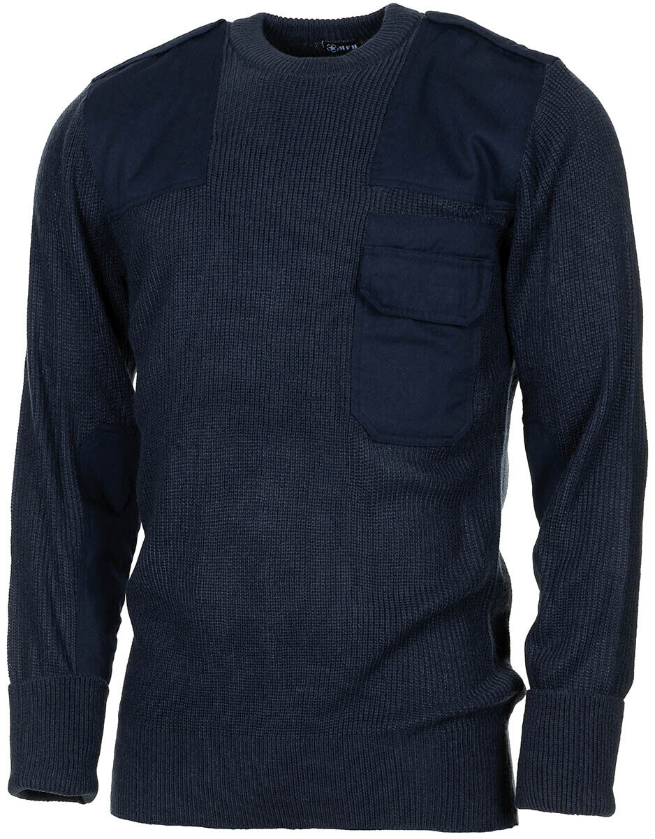 BW German Army Military Sweater Pullover With Chest Pocket Acrylic Navy Blue