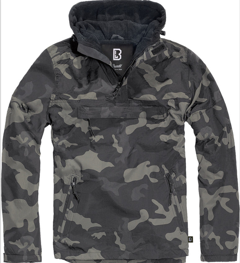 Brandit Windbreaker Hooded Jacket Anorak Mens Camping Outdoor Dark Camo