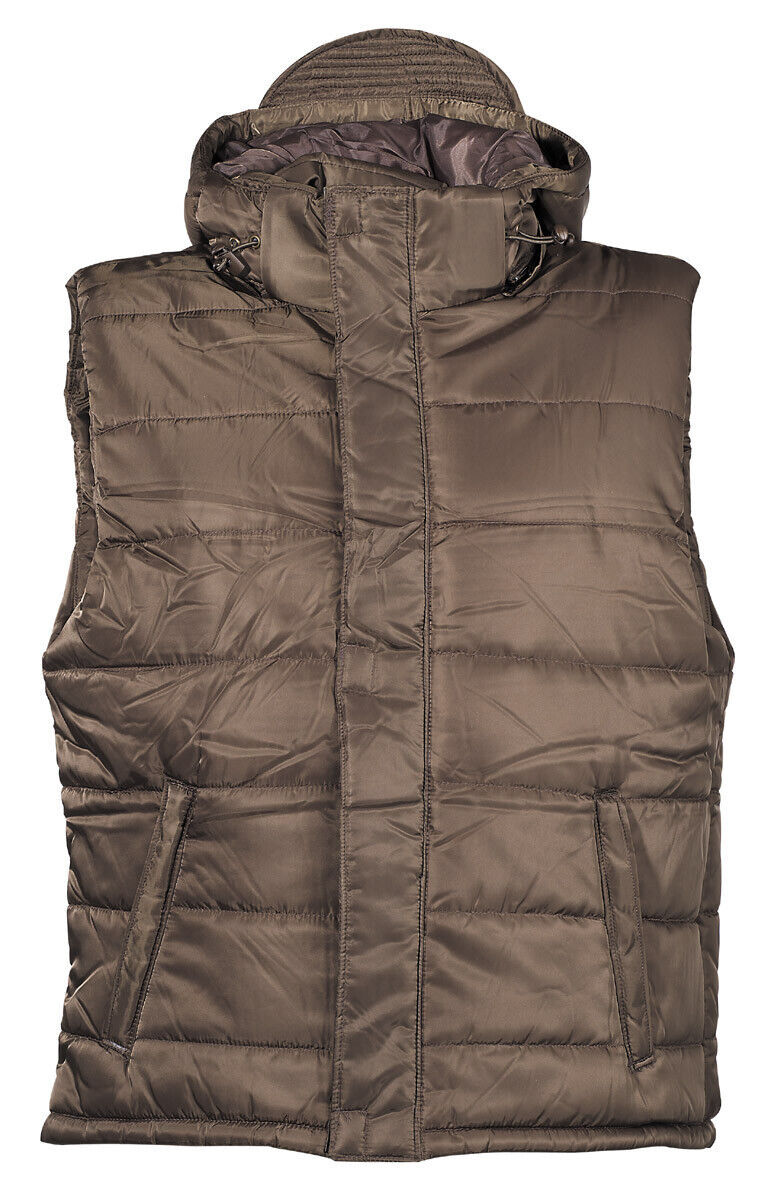 US Army Quilted Military Combat Vest Brown Front Zip Detachable Hood