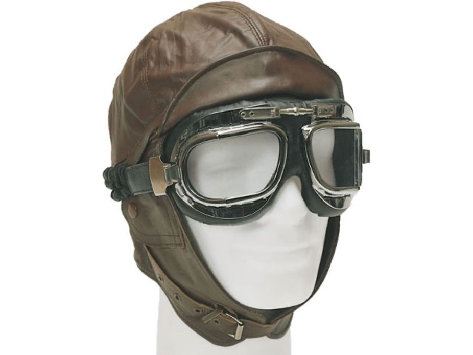Vintage Aviation Helmet Pilot Cap Leather Lining 100% Cotton Brown