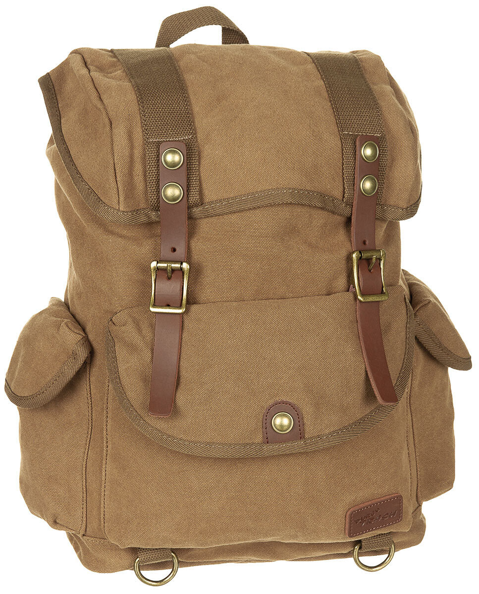 Outdoor Hiking Adjustable Backpack Canvas Real Leather Brown 35L