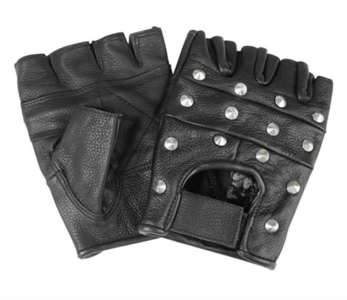 Mil-Tec Biker Leather Fingerless Gloves with Rivet