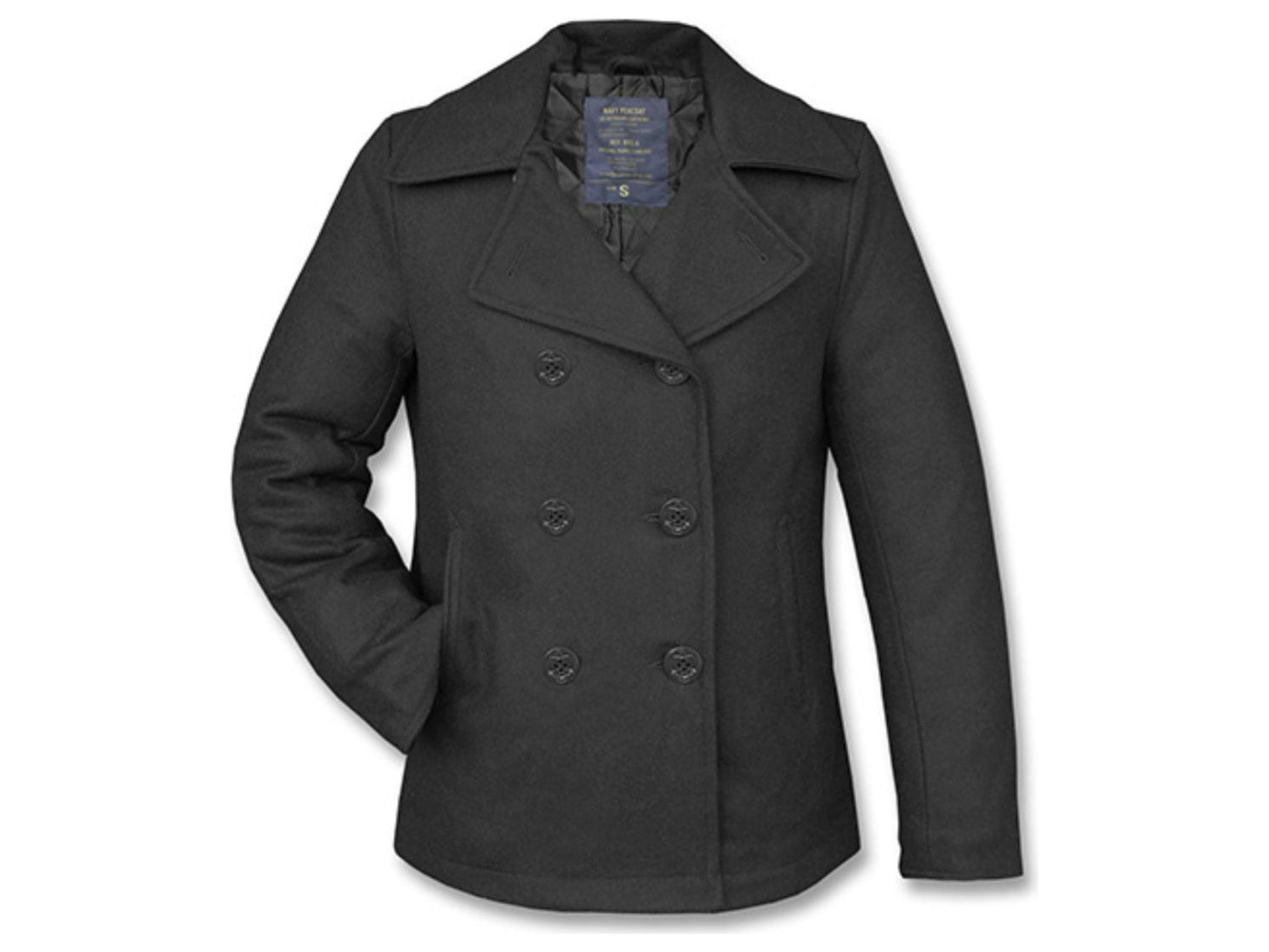 US Navy Vintage Classic Military Style Jacket Coat Wool Peacoat Black Buttons