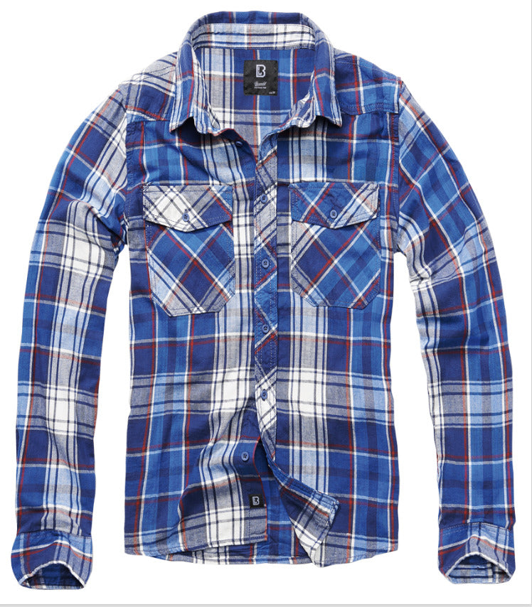 Brandit Classic Cotton Check Flannel Top Mens Long Sleeve Work Shirt Blue/White