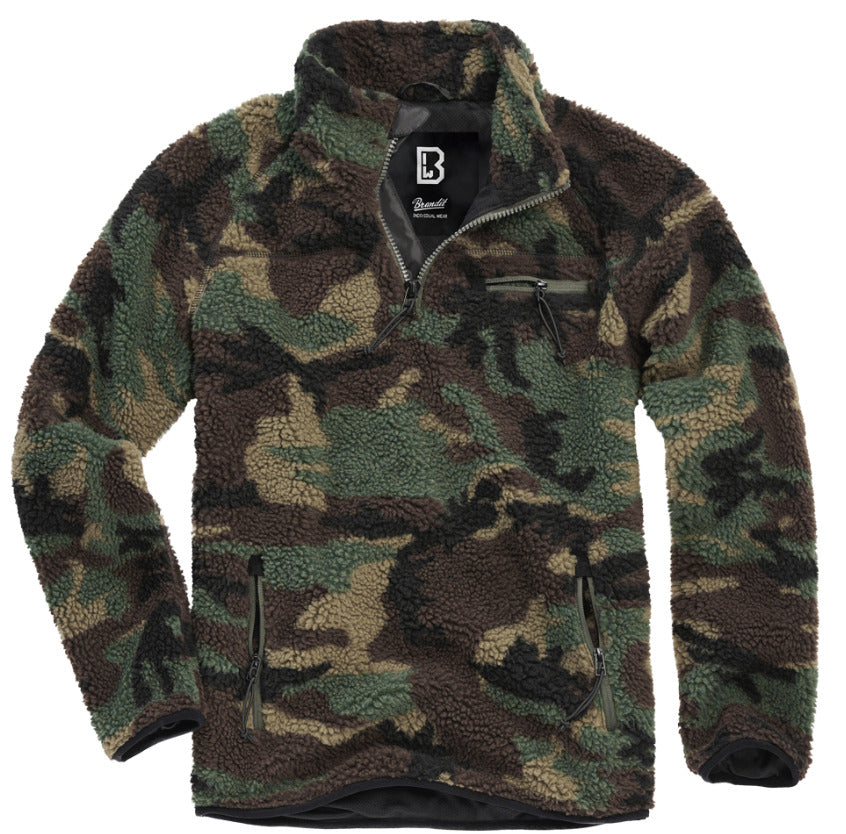 Brandit Teddy Fleece Troyer Jacket Breathable Lining Hiking Army Woodland