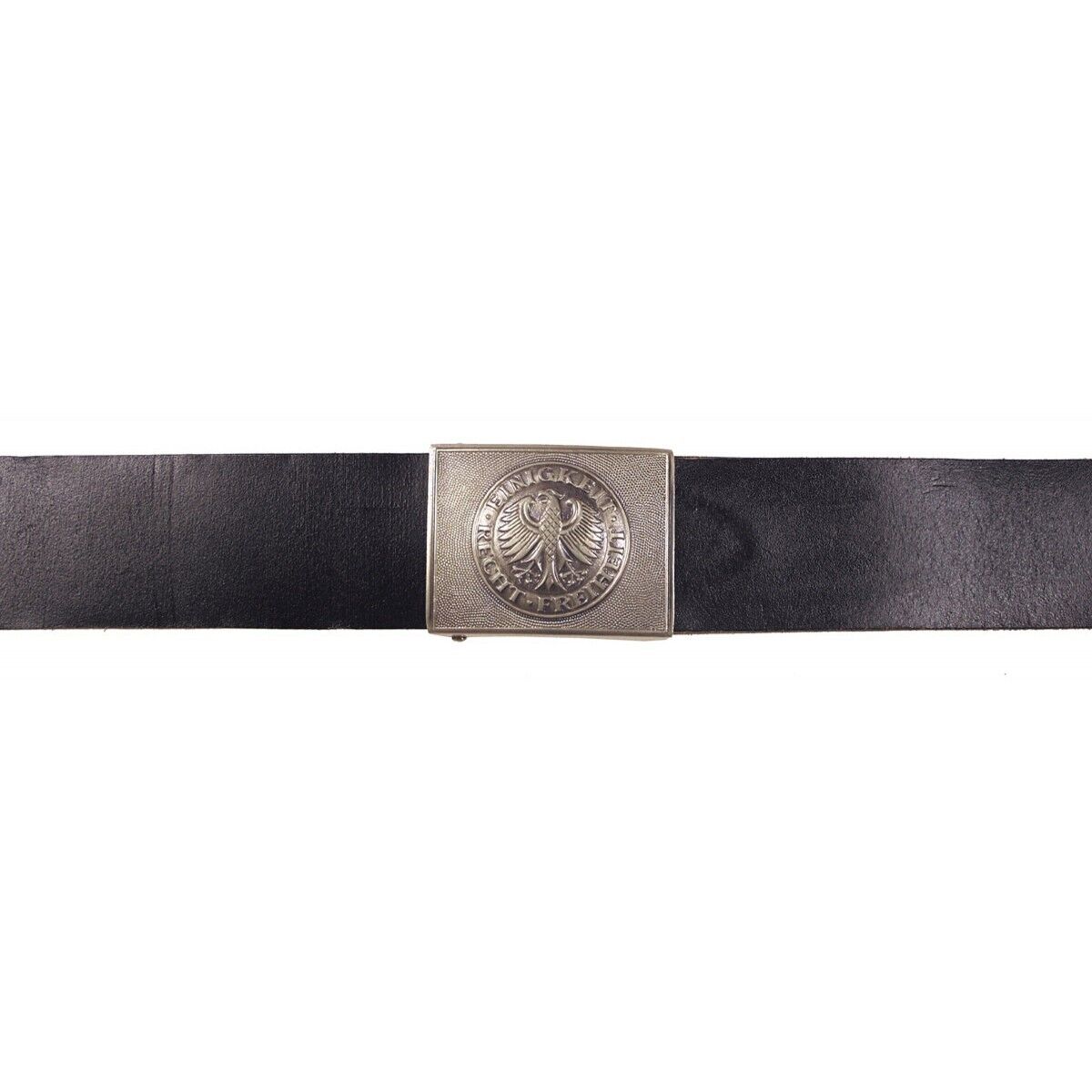 Bundeswehr BW Leather Belt Black with Silver Buckle Military Surplus Used
