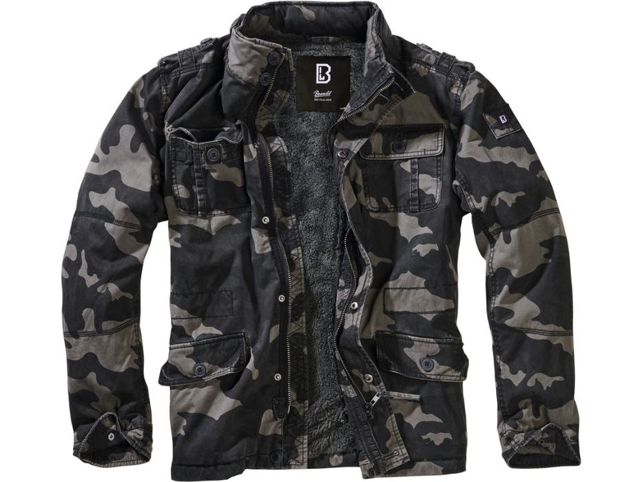 Brandit Britannia Field Jacket Warm Coat Mens Vintage Cotton Winter DarkCamo
