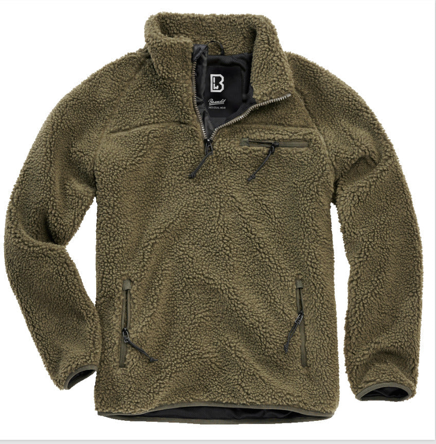 Brandit Teddy Fleece Troyer Jacket Breathable Lining Hiking Army Olive
