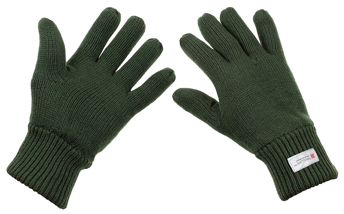 Knitted Gloves Mittens Foldable Finger Cap Extra Warm OD Green Thinsulated