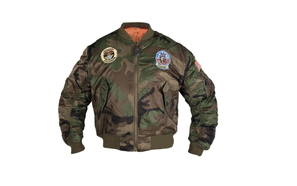 Mil-Tec MA1 Kids Flight Jacket with Patches Woodland