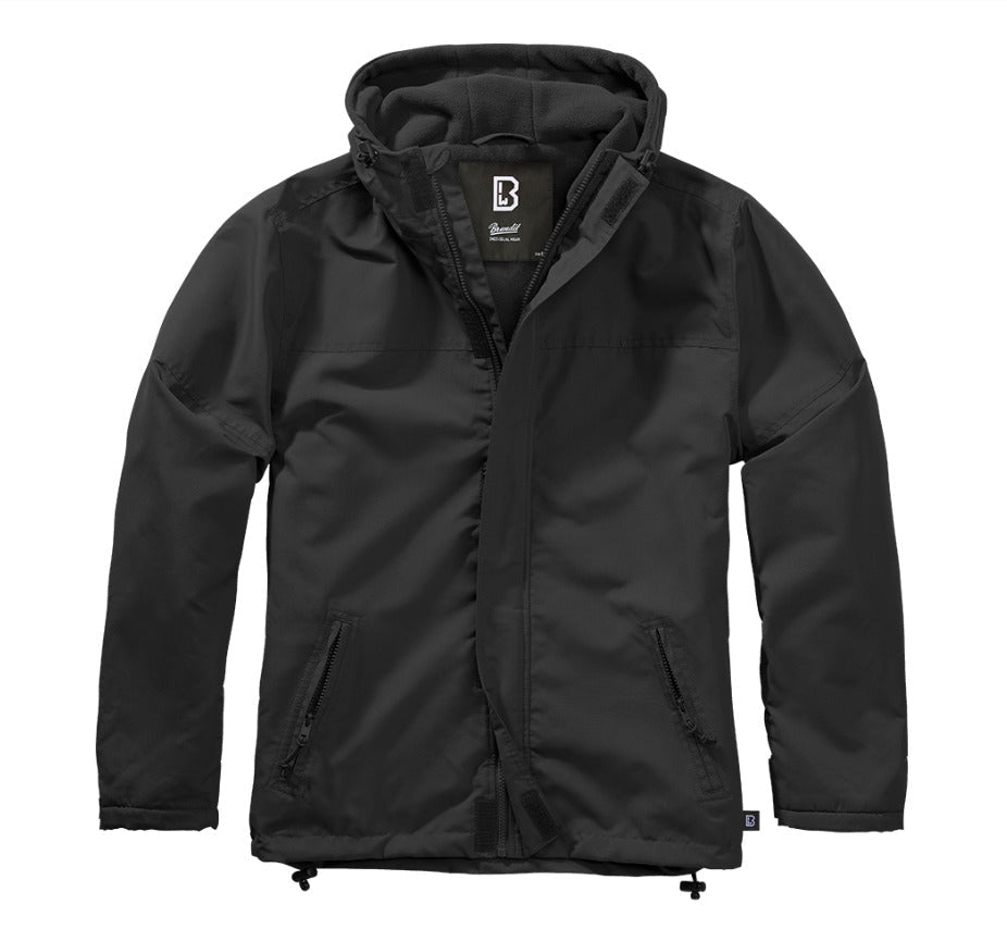 Brandit Windbreaker Hooded Jacket Front Zip Mens Hiking Outdoor Black