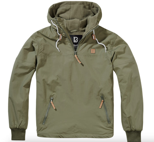 Brandit Luke Windbreaker Anorak Olive – Fleece Lined Outdoor Jacket