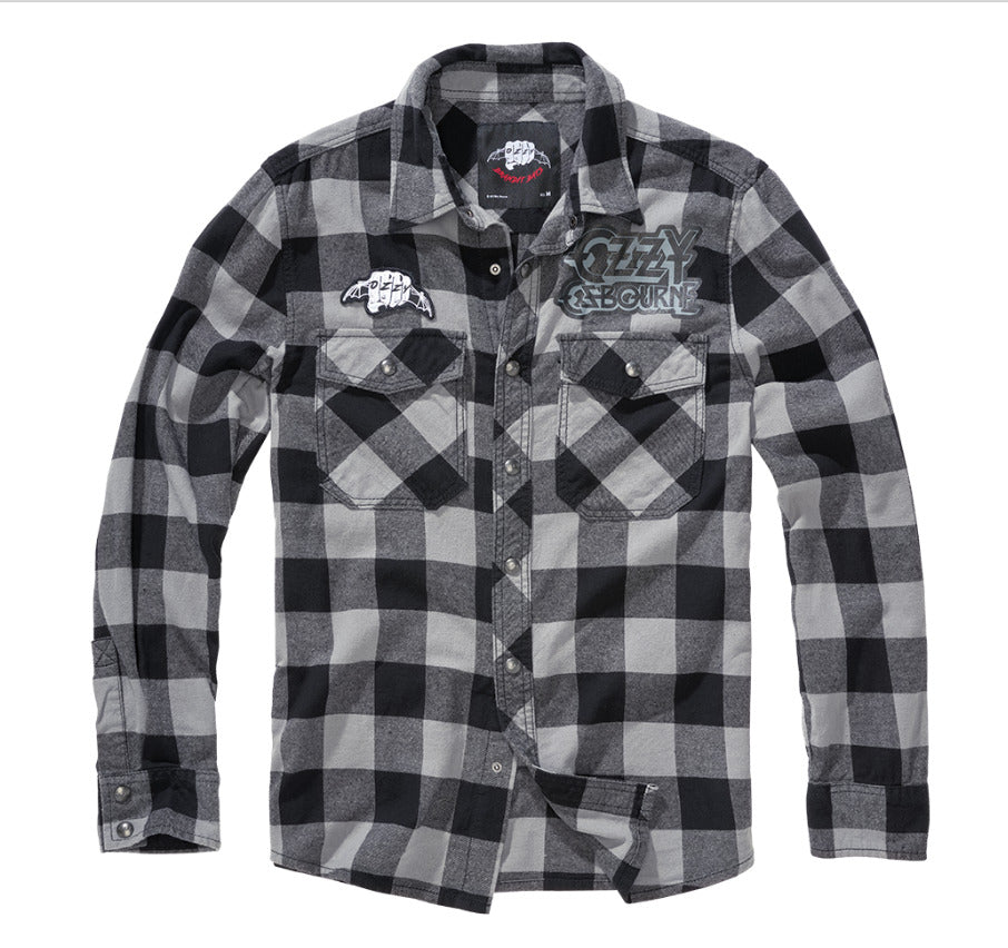 Brandit Ozzy Osbourne Checkshirt Long Sleeve Urban Style Black Charcoal