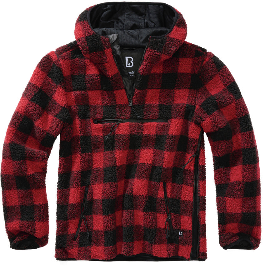 Brandit Teddy Fleece Worker Pullover Breathable Lining Hiking Army Red/Black